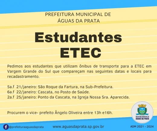 Cadastramento dos estudantes da ETEC que utilizam o ônibus da Prefeitura.