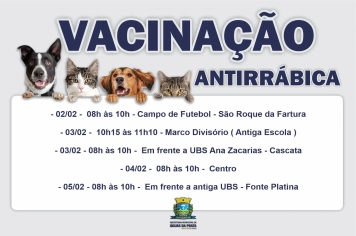 VACINAÇÃO ANTIRRÁBICA - CALENDÁRIO DE VACINAÇÃO PARA FEVEREIRO