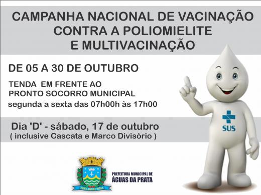 CAMPANHA CONTRA A PÓLIO E MULTIVACINAÇÃO VAI ATÉ 30 DE OUTUBRO