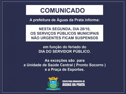 ALGUNS SERVIÇOS MUNICIPAIS FICAM SUSPENSOS NESTA SEGUNDA