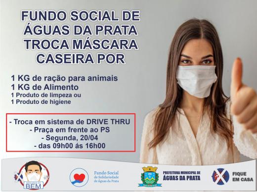 FUNDO SOCIAL TROCA MÁSCARAS POR ALIMENTOS E PRODUTOS DE HIGIENE