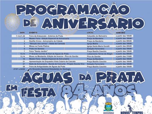 “ÁGUAS DA PRATA EM FESTA” COMEMORA 84 ANOS COM SUPER PROGRAMAÇÃO