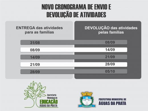 EDUCAÇÃO DIVULGA NOVO CALENDÁRIO PARA ENTREGA E RETIRADA DE MATERIAIS