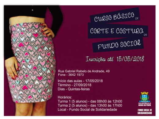 FUNDO SOCIAL ABRE INSCRIÇÕES PARA CURSO DE CORTE E COSTURA