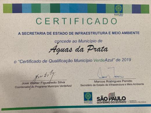 ÁGUAS DA PRATA RECEBE É PRÉ CERTIFICADA NO MUNICÍPIO VERDE AZUL