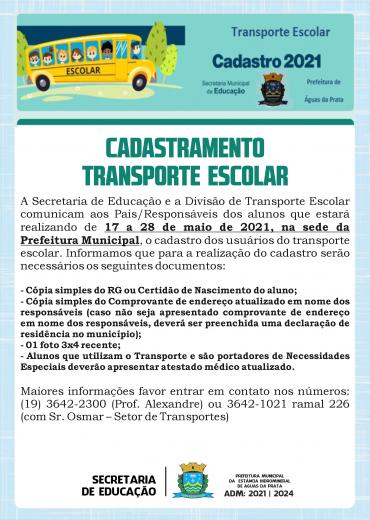 CADASTRAMENTO TRANSPORTE ESCOLAR 2021