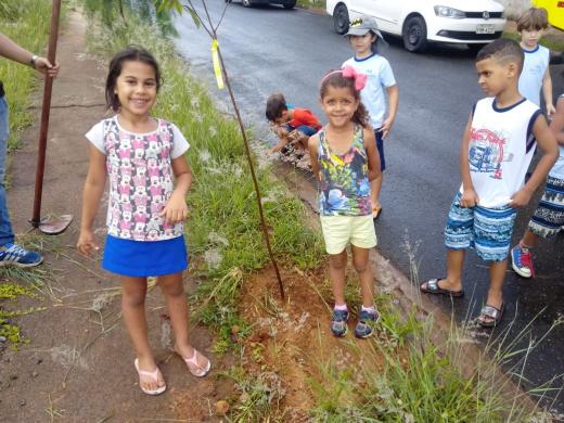 CRIANÇAS DA CRECHE ZÉ BARRINHA PLANTAM ÁRVORES PELA CIDADE