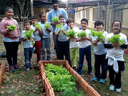 ALUNOS COLHEM VERDURAS QUE ELES MESMOS PLANTARAM
