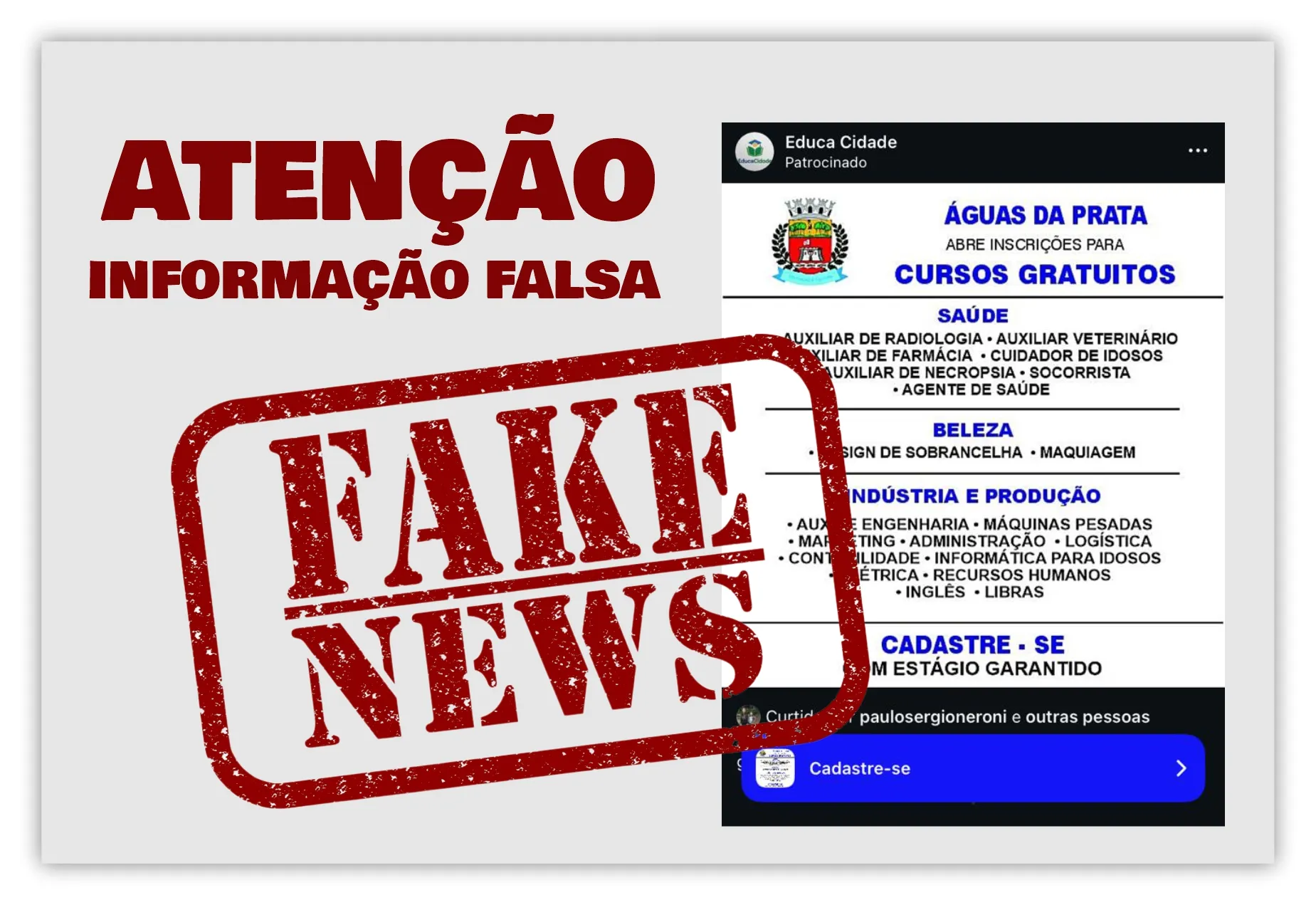 ATENÇÃO: PREFEITURA DE ÁGUAS DA PRATA NÃO ESTÁ OFERENDO CURSOS