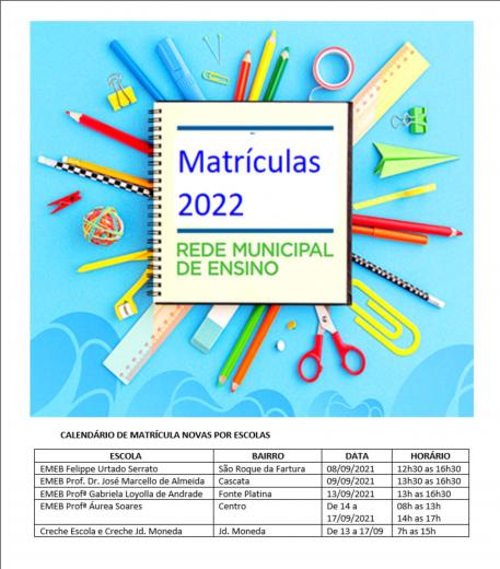 MATRÍCULAS 2022 NA REDE MUNICIPAL DE ENSINO
