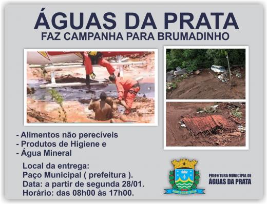 PREFEITURA DE ÁGUAS DA PRATA FAZ CAMPANHA PARA BRUMADINHO