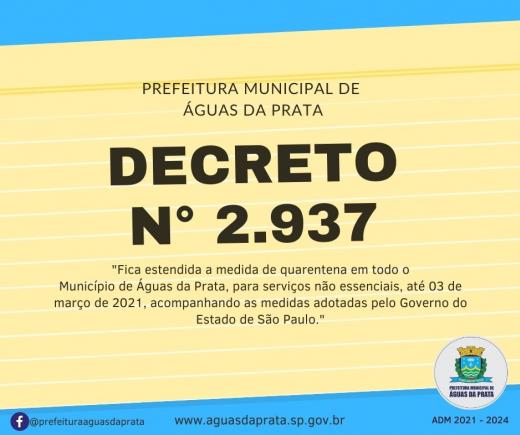DECRETO N° 2.937 DE 08 DE FEVEREIRO DE 2021