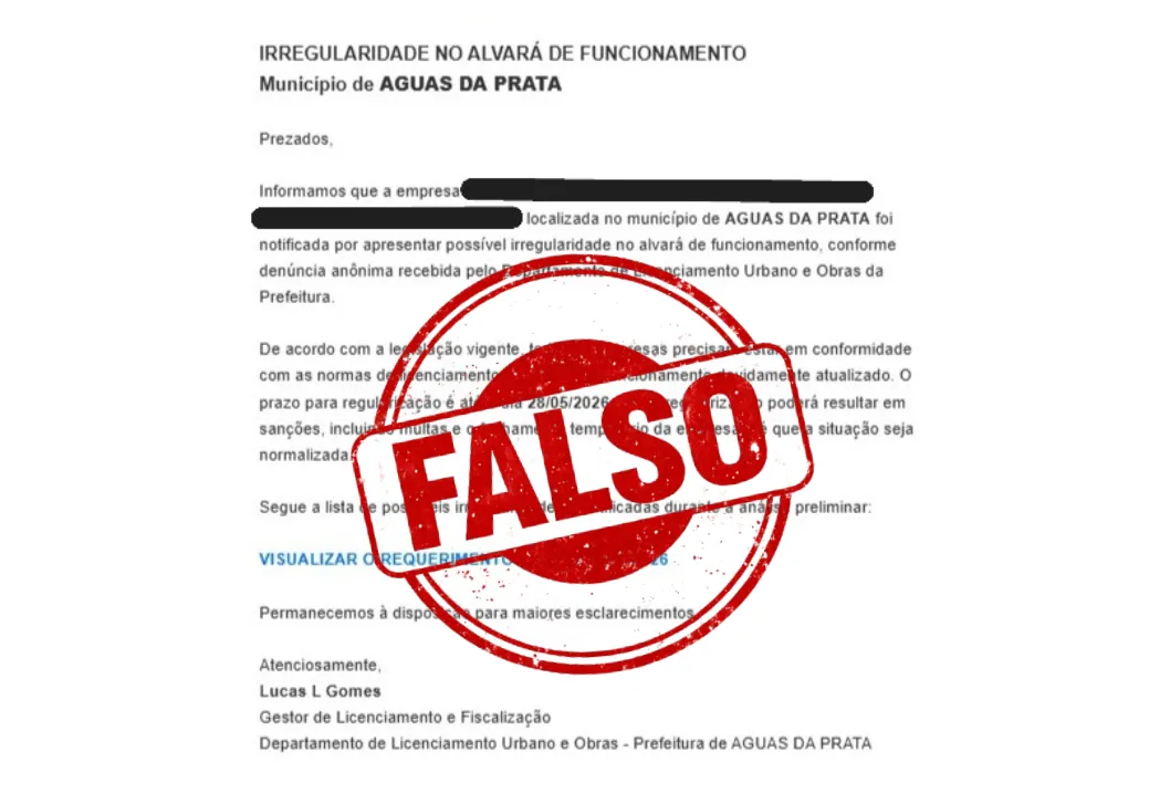 Prefeitura de Águas da Prata alerta para tentativa de golpe do 