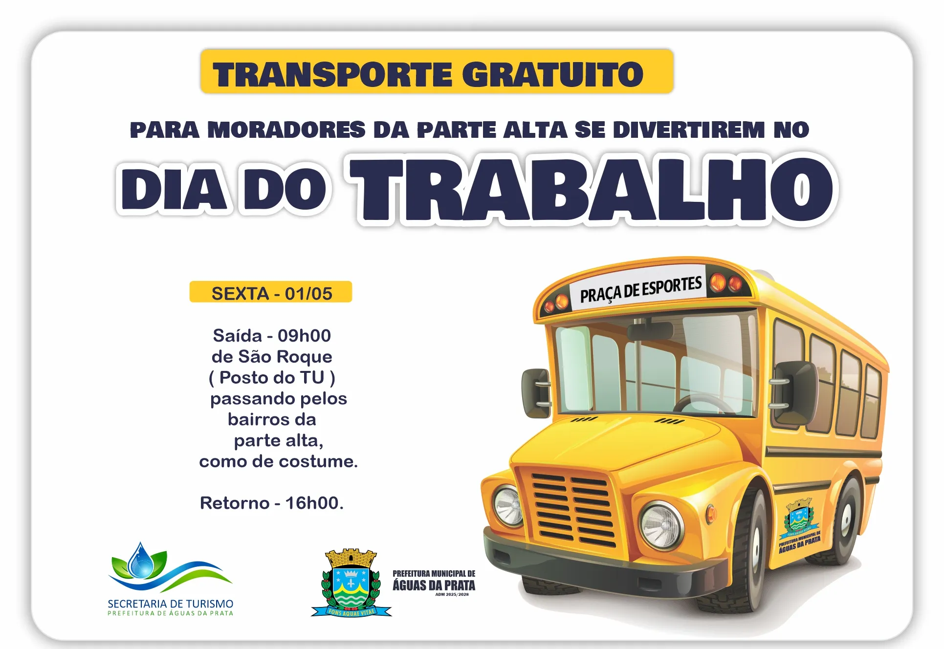 TRANSPORTE GRATUITO PARA A FESTA DO DIA DO TRABALHO