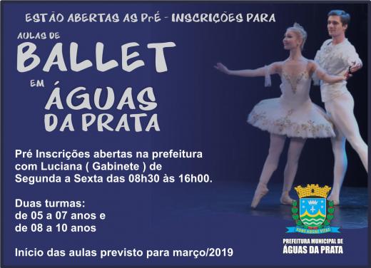 ABERTAS PRÉ INSCRIÇÕES PARA AULAS DE BALLET EM ÁGUAS DA PRATA