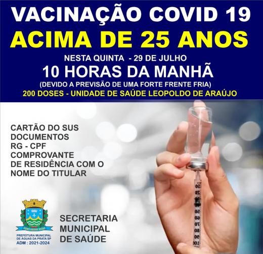 VACINAÇÃO PARA MAIORES 25 ANOS